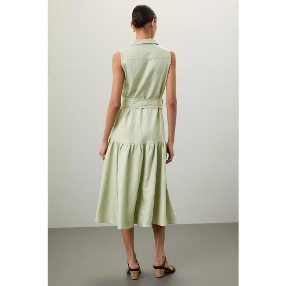 Marissa Webb x RTR Light Green Linen Sleeveless Tie Waist Midi Dress Size M READ - Picture 2 of 10